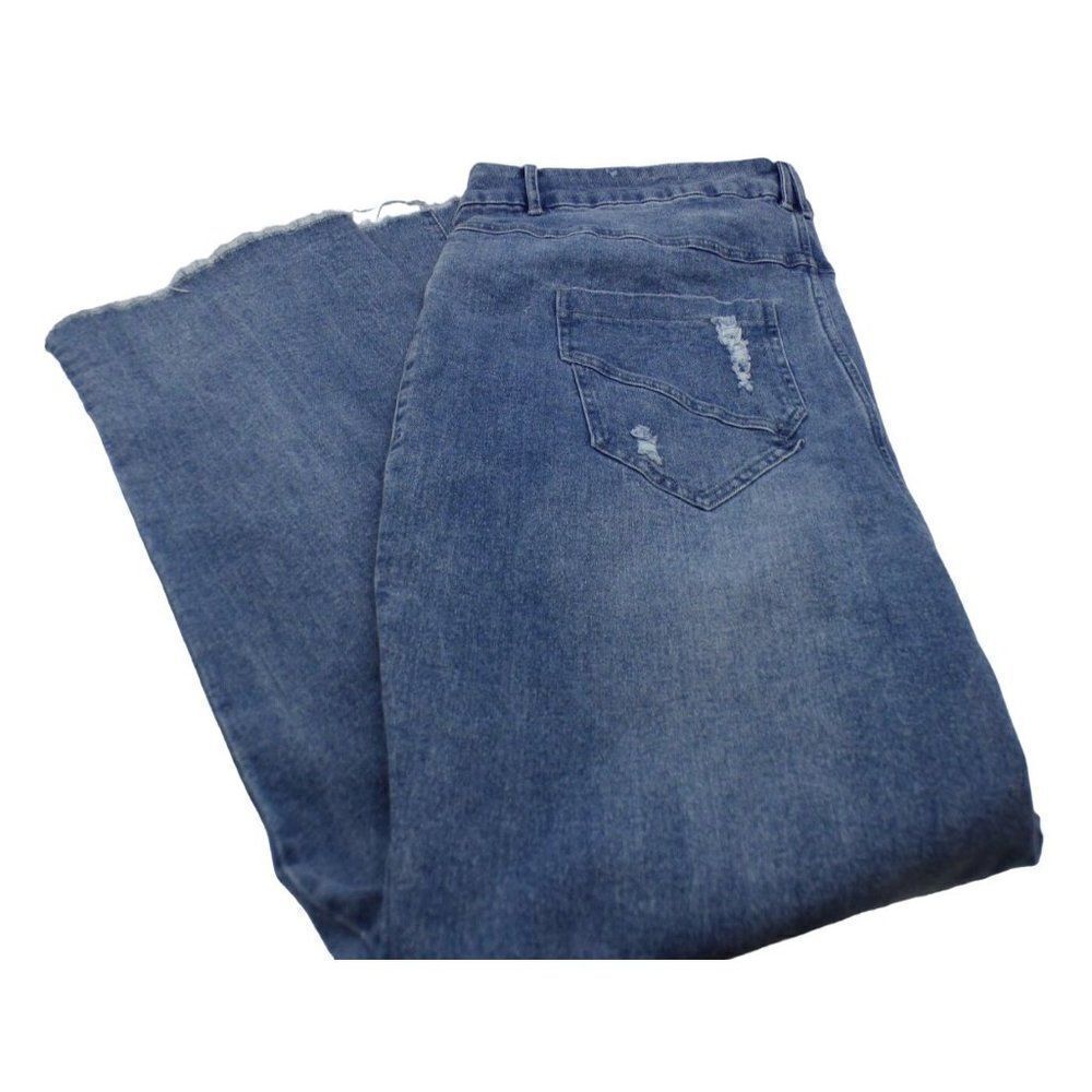 Nina Parker Trendy Plus Size Button-Fly Distressed Boyfriend Jeans, 18W - Picture 2 of 12